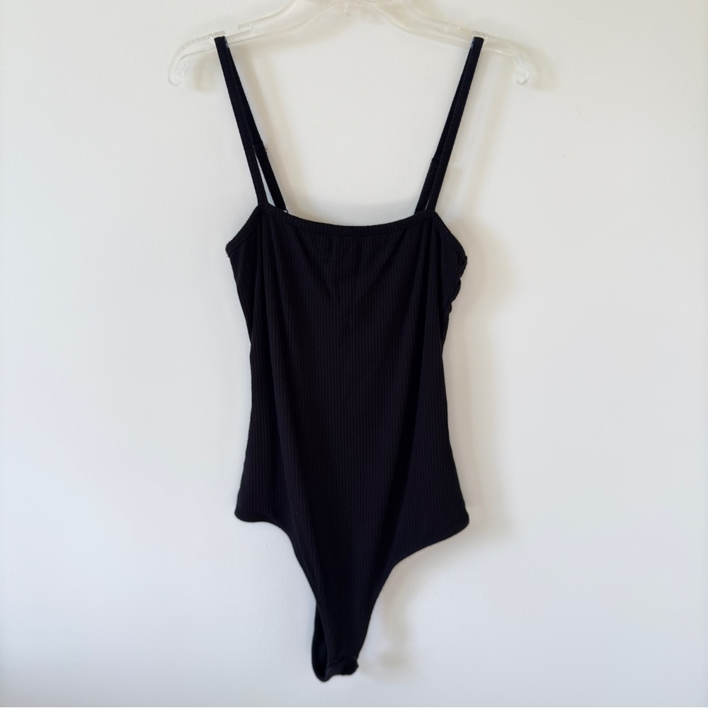 Black Ribbed Cami Tank Bodysuit Sleeveless Top